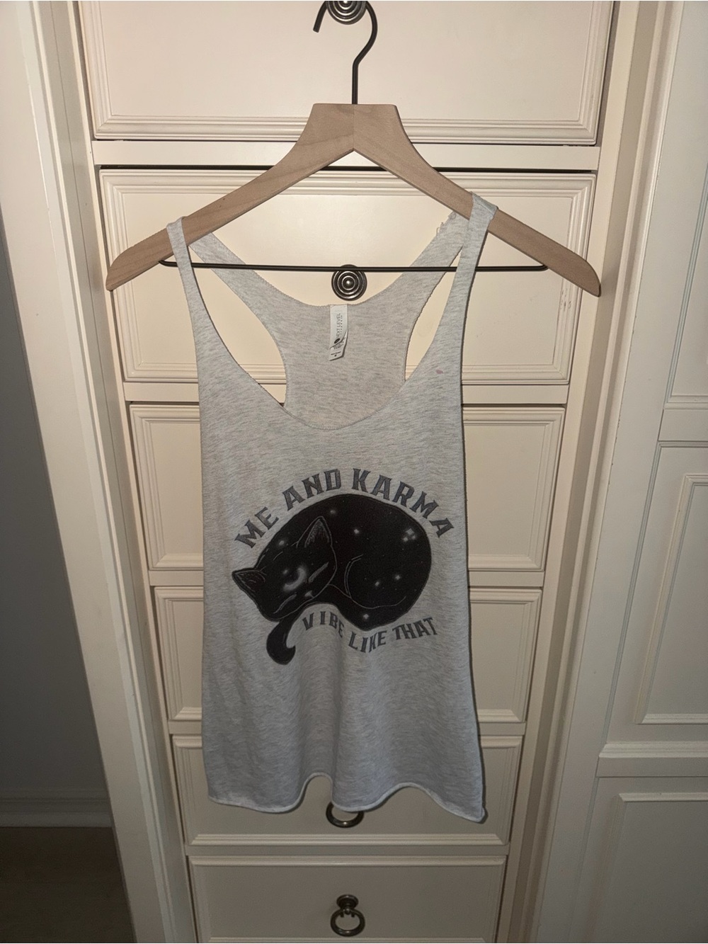 Grey 'Me and Karma' Cat Graphic Racerback Tank Top